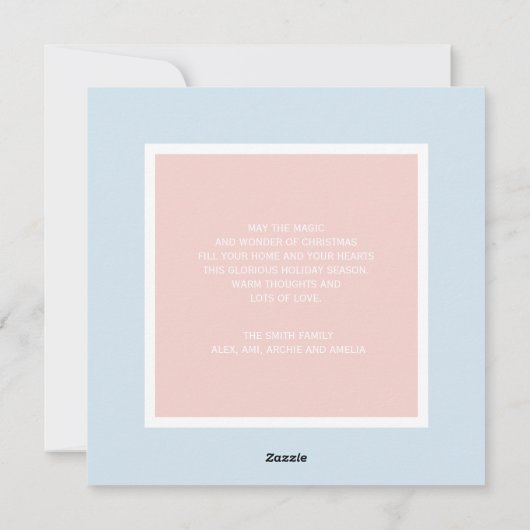 Baby Blue en Roze Twin Boy Girl Fotokerstmis Feestdagenkaart (Achterkant)