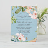 Baby Blue en Roze Waterverf Lily Wedding Kaart (Staand voorkant)