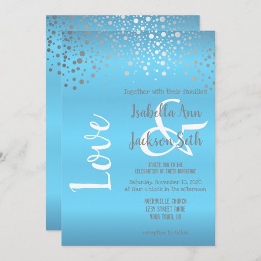 Baby Blue en Silver Confetti Stippen Kaart (Voorkant / Achterkant)