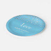 Baby Blue en Silver Confetti Stippen Papieren Bordje (Gekanteld)