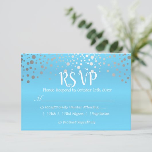 Baby Blue en Silver Confetti Stippen - RSVP (Staand voorkant)