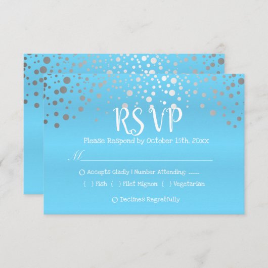 Baby Blue en Silver Confetti Stippen - RSVP (Voorkant / Achterkant)