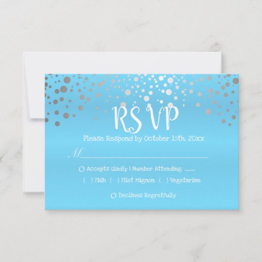 Baby Blue en Silver Confetti Stippen - RSVP Kaartje (Voorkant)