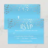 Baby Blue en Silver Confetti Stippen - RSVP Kaartje (Voorkant / Achterkant)