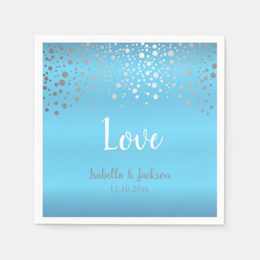Baby Blue en Silver Confetti Stippen Servetten (Voorkant)