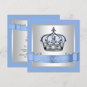 Baby Blue en Silver Prince Baby shower Kaart (Voorkant / Achterkant)