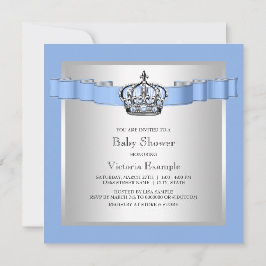 Baby Blue en Silver Prince Baby shower Kaart (Achterkant)