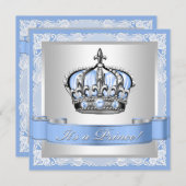 Baby Blue en Silver Prince Baby shower Kaart (Voorkant / Achterkant)