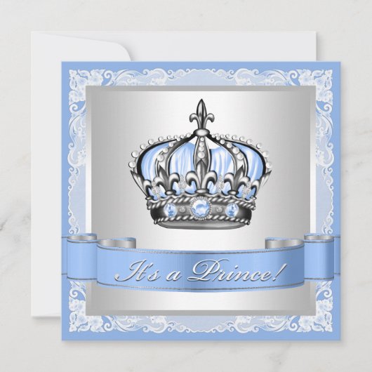 Baby Blue en Silver Prince Baby shower Kaart (Voorkant)