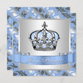 Baby Blue en Silver Prince Baby shower Kaart (Voorkant / Achterkant)