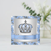 Baby Blue en Silver Prince Baby shower Kaart (Staand voorkant)