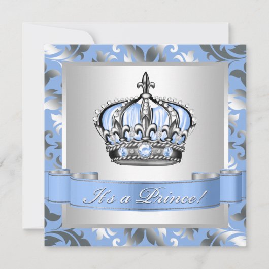 Baby Blue en Silver Prince Baby shower Kaart (Voorkant)