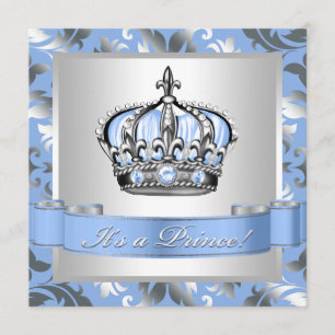 Baby Blue en Silver Prince Baby shower Kaart