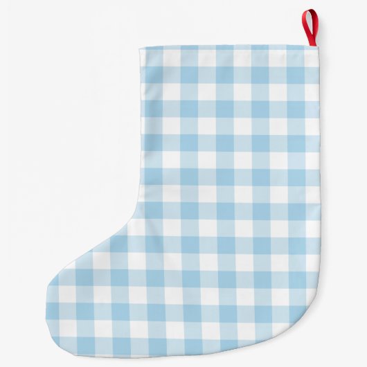 Baby Blue en White Gingham Personalized Grote Kerstsok (Achterkant)