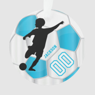 Baby Blue en White Personaliseer Boy Soccer Player Ornament