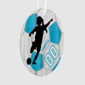 Baby Blue en White Persoonlijk Meisje Voetbalspele Ornament (voorkant)