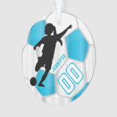 Baby Blue en White Persoonlijk Meisje Voetbalspele Ornament (voorkant)