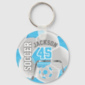 Baby Blue en White Soccer ⚽ Ball Sport Sleutelhanger (Voorkant)