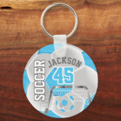 Baby Blue en White Soccer ⚽ Ball Sport Sleutelhanger (Voorkant)