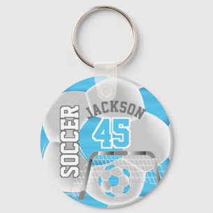 Baby Blue en White Soccer ⚽ Ball Sport Sleutelhanger