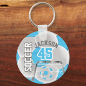 Baby Blue en White Soccer ⚽ Ball Sport Sleutelhanger (Voorkant)