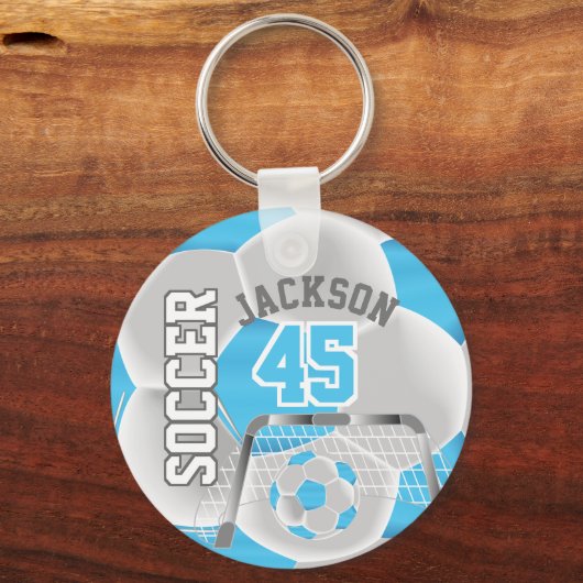 Baby Blue en White Soccer ⚽ Ball Sport Sleutelhanger (Voorkant)