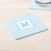 Baby Blue en White Stripes - aangepast monogram Kartonnen Onderzetters (Schuin)
