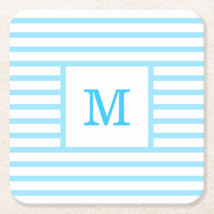 Baby Blue en White Stripes - aangepast monogram Kartonnen Onderzetters