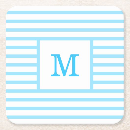 Baby Blue en White Stripes - aangepast monogram Kartonnen Onderzetters (Voorkant)
