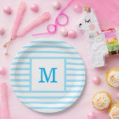 Baby Blue en White Stripes - aangepast monogram Papieren Bordje (Feest)