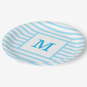 Baby Blue en White Stripes - aangepast monogram Papieren Bordje (Gekanteld)