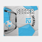 Baby Blue en White ⚽ Voetbal met DIY-tekst Fleece Deken (Voorkant (Horizontaal))