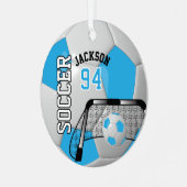 Baby Blue en White Voetbal Metalen Ornament (Voorkant links)