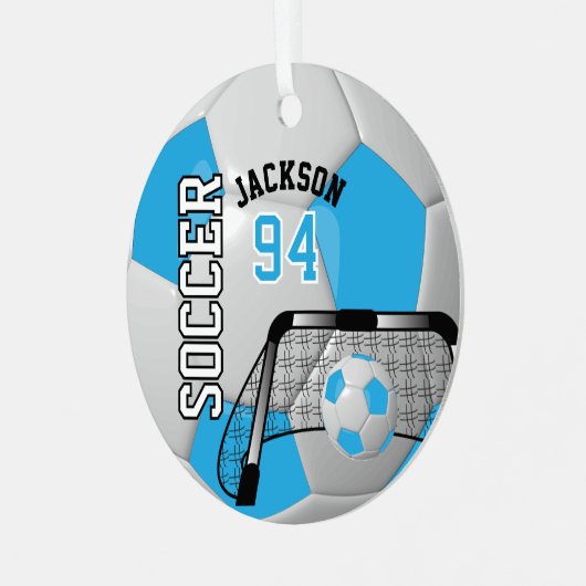 Baby Blue en White Voetbal Metalen Ornament (Voorkant links)