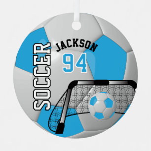 Baby Blue en White Voetbal Metalen Ornament