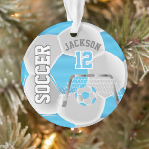 Baby Blue en White ⚽ Voetbal personaliseren Ornament
