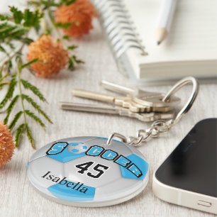 Baby Blue en White Voetbal Sleutelhanger