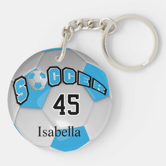 Baby Blue en White Voetbal Sleutelhanger (Achterkant)