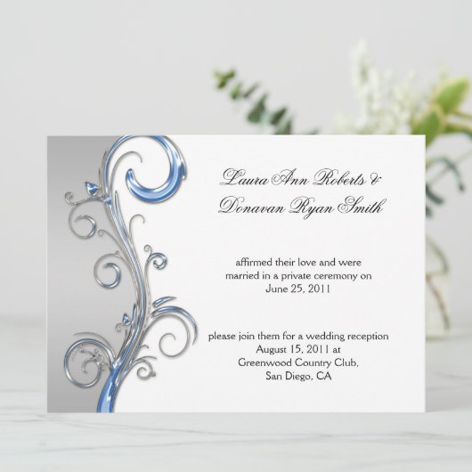 Baby Blue en Zilver Sierlijk Na Huwelijk Kaart (Staand voorkant)