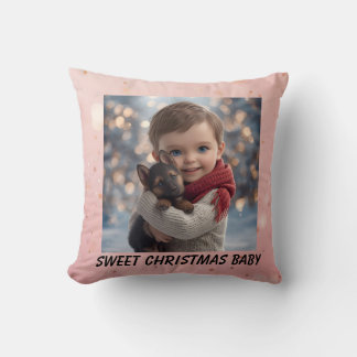 Baby & Blue-Eyed Pup Christmas Pillow Kussen