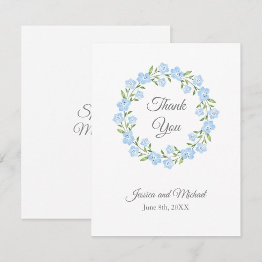 Baby Blue Eyes Waterverf Floral Wreate Bedankkaart (Voorkant / Achterkant)
