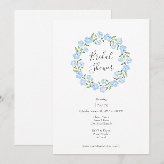 Baby Blue Eyes Waterverf Floral Wreate Kaart (Voorkant / Achterkant)