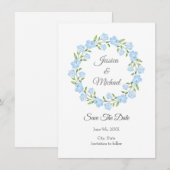 Baby Blue Eyes Waterverf Floral Wreate Save The Date (Voorkant / Achterkant)