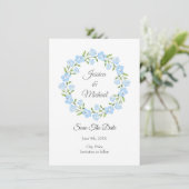 Baby Blue Eyes Waterverf Floral Wreate Save The Date (Staand voorkant)