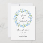 Baby Blue Eyes Waterverf Floral Wreate Save The Date (Voorkant)