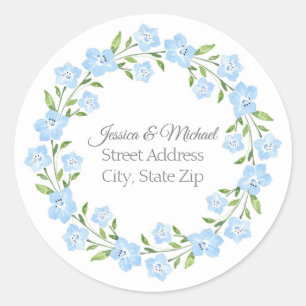 Baby Blue Eyes Waterverf Floral Wreatlabels Ronde Sticker