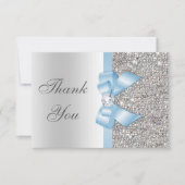 Baby Blue Faux Bow Silver Sequins Hartelijk dank Bedankkaart (Voorkant)