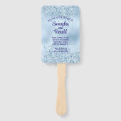 Baby Blue Faux Glitter en Folie Trouwprogramma Handwaaier (Voorkant)
