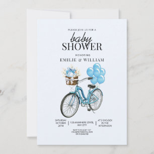 Baby Blue Fiets Baby Shower Uitnodiging, Het is ee Kaart