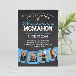 Baby Blue Filmstrip Chalkboard Afstudeerder Aankon Kaart